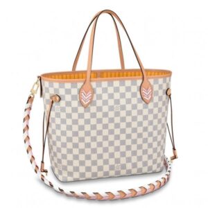 Replica Louis Vuitton Damier Azur Neverfull MM Bag With Braided Strap N50047