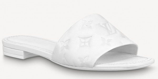 Replica Louis Vuitton Revival Flat Mules In White Monogram Lambskin